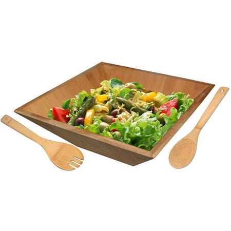 Home Basics Salad Bowl with Serving Utensils, Bamboo