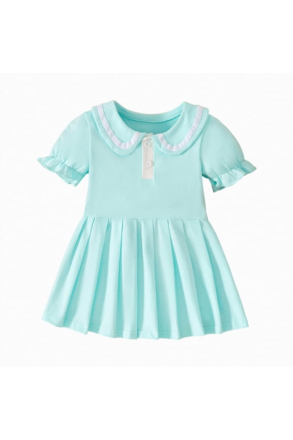Infant Baby Girl Dress Toddler Girls Summer Clothes School Outfits Short Sleeve Polo Dresses 12M-5T|Blue 12-18 Months