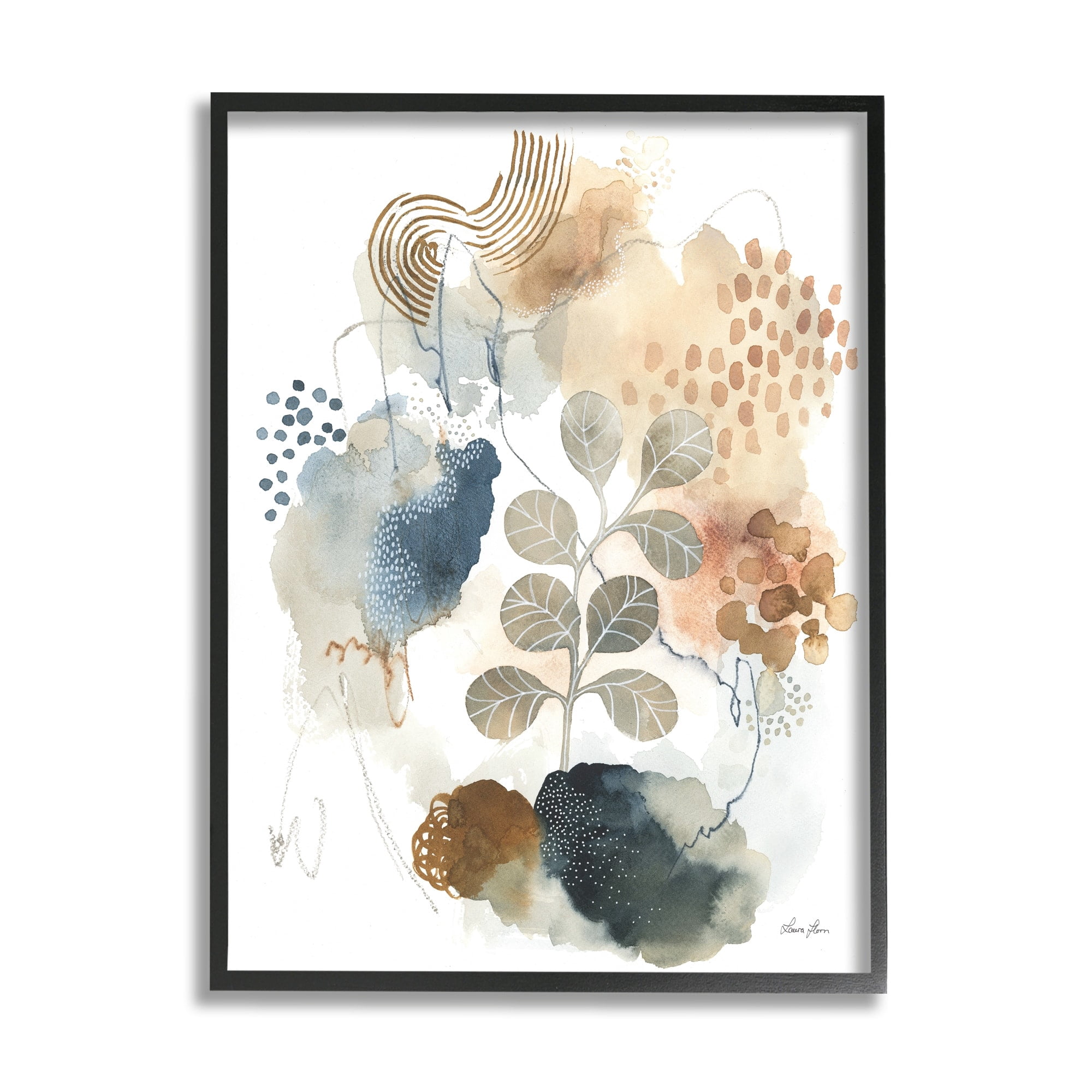 Stupell Industries Modern Abstract Botanicals Spiral Shape Collage Blue Brown, 24 x 30,Design by Laura Horn
