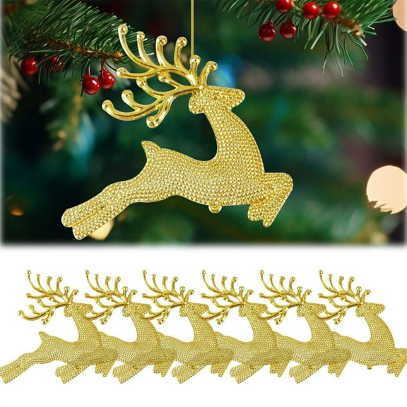 6PCS Christmas Hanging Ornaments Christmas Tree Ornament Glitter Geetery Hanging Ornaments Xmas Holiday Home Decor/ Christmas Tree Deer Ornaments Gold 6Cm Beads Deer 6 Pack Opp