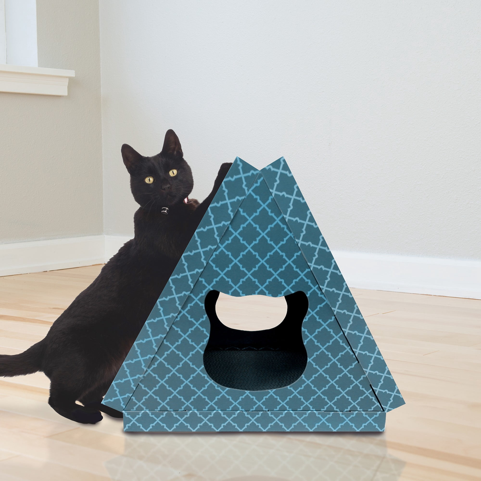 FurHaven Pet Cat Scratcher | Tiger Tent Corrugated Cat Scratcher House with Catnip, Seaglass