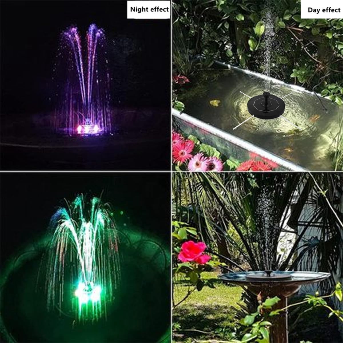 Solar Powered Fountain Pump for Bird Bath, Garden, Pond & Outdoor Decor,Colorful LED Lights, Upgraded Glass Panel, Small Water Fountain for Fish Tank & Swimming Pool