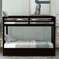 thumbnail image 2 of Euroco Wood Twin over Twin Bunk Bed with Trundle for Kids Teens Room, Espresso, 2 of 14