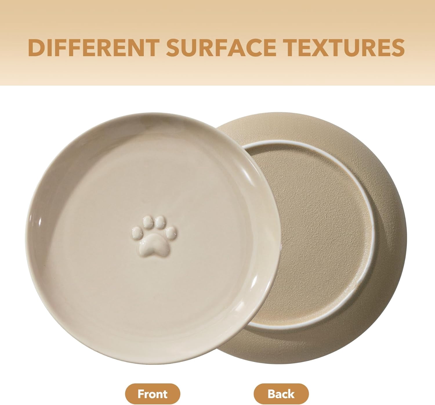 Raised Ceramic Wide Whisker Friendly Cat Dishes, Food and Water Bowl Set with Adjustable Stand, Anti-Whisker Fatigue, 2 Dishes and 2 Shallow Dishes
