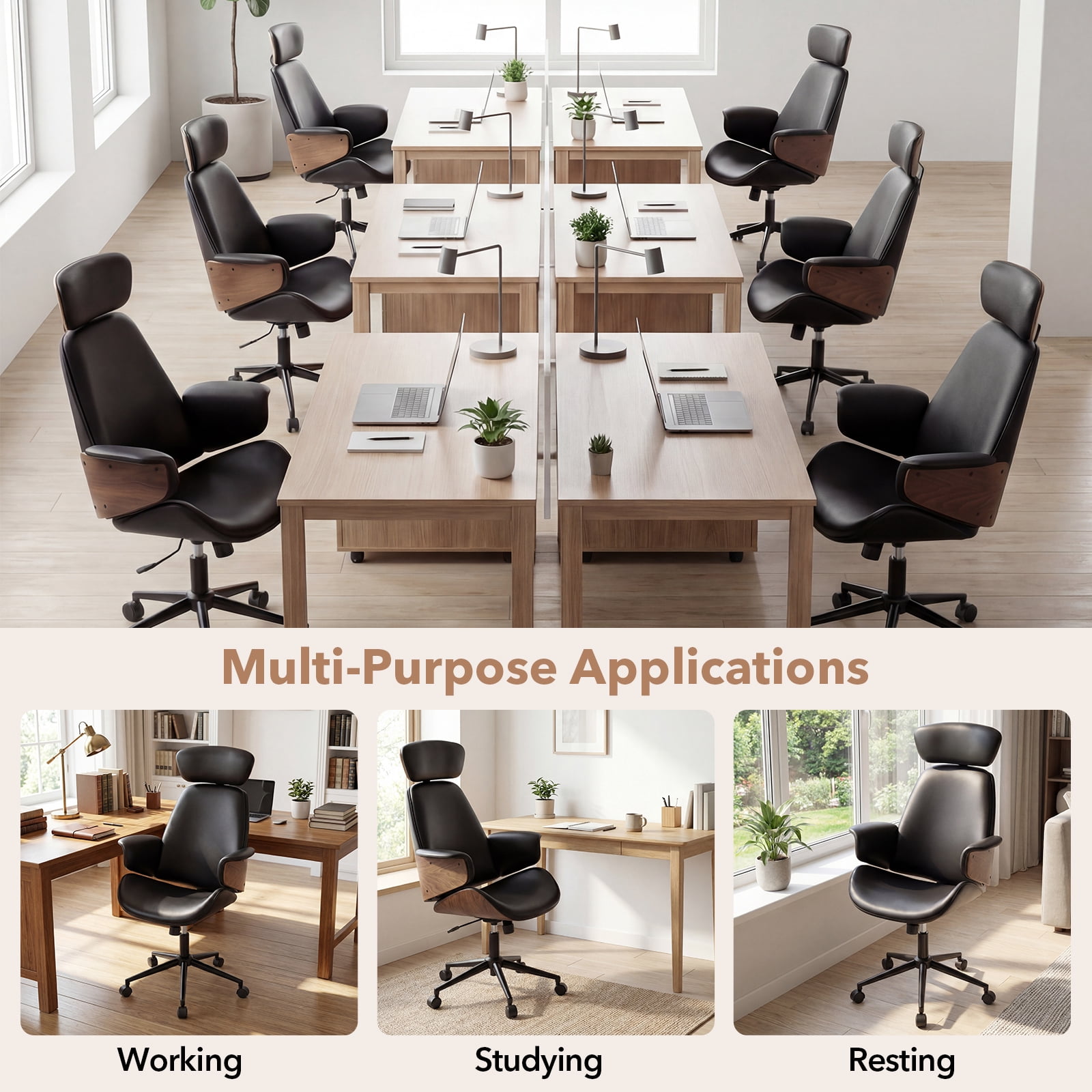 Costway Ergonomic Office Chair with Headrest, Adjustable Height, Faux Leather & Metal Base