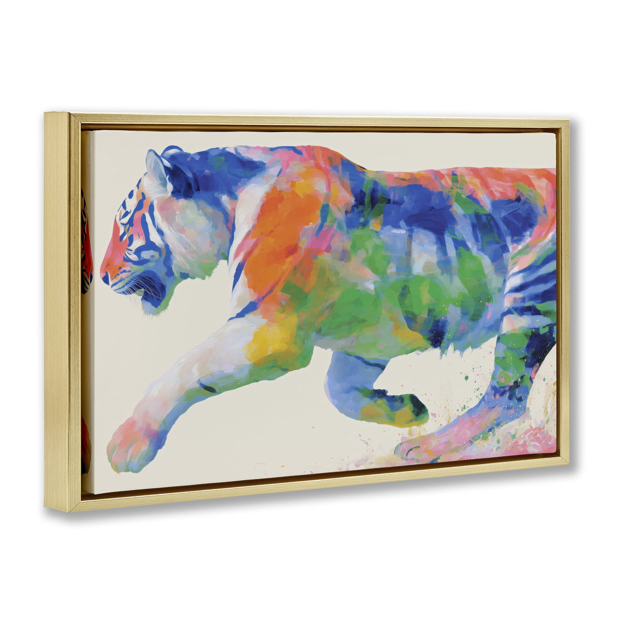 Stupell Industries Colorful Tiger In Motion Gold Framed Floater Canvas Wall Art, design by Chromatic Storm Studio
