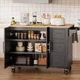 thumbnail image 4 of Kitchen Island 54" Large Rolling Kitchen Island Cart On Wheels with Drop Leaf 3 Drawers 1 Cabinet,Spice Towl Rack Mobile Kitchen Table with Storage Black, 4 of 6