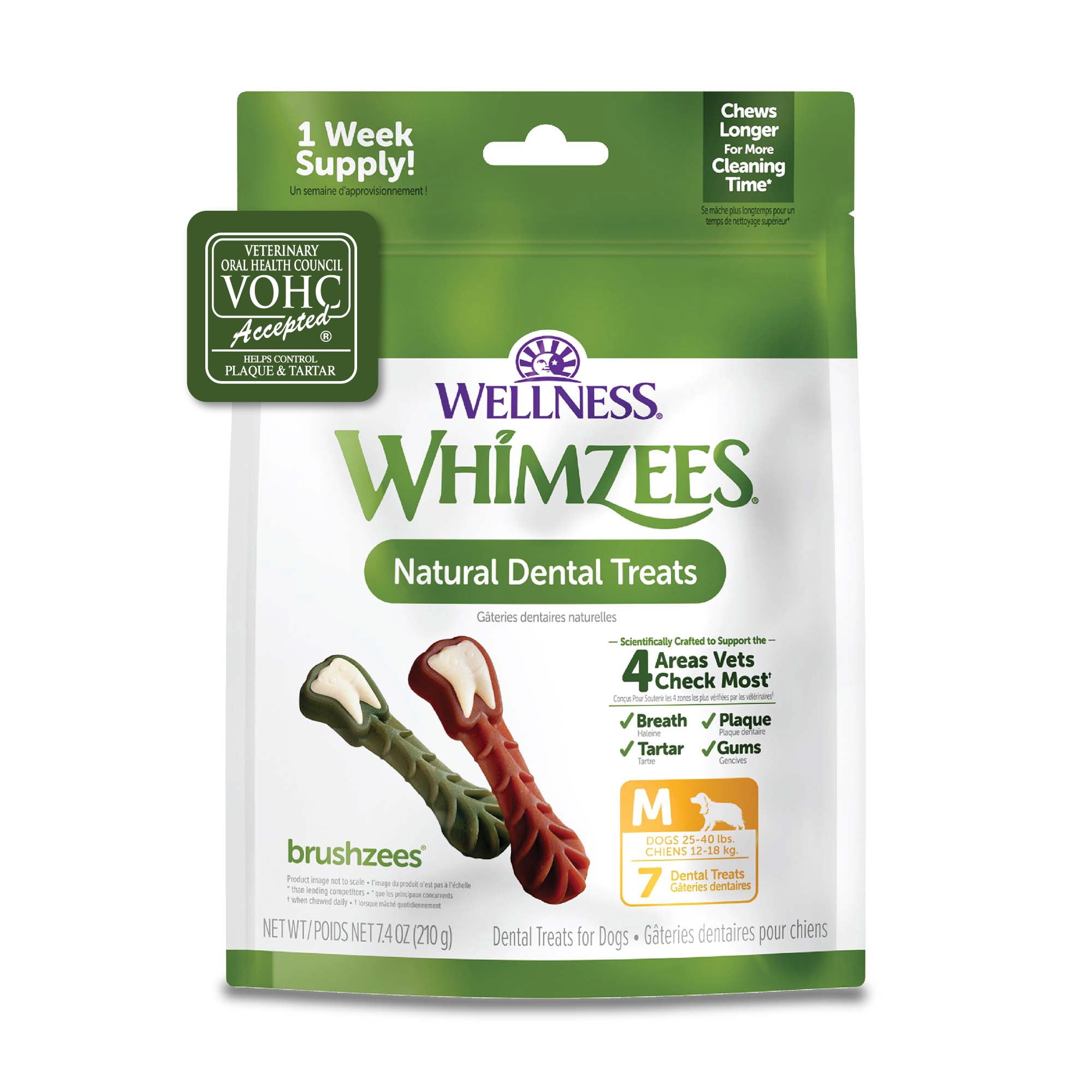 (2 pack) Wellness WHIMZEES Daily Brushzees Dog Dental Treats, Medium Size Stick, (7 Count)