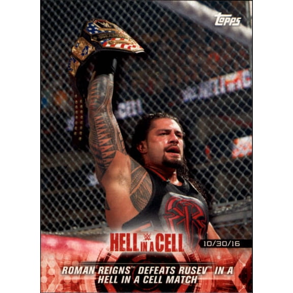 Collectible 2018 Topps WWE Road to Wrestlemania #5 Roman Reigns Defeats Rusev in a Hell in a Cell Match Wrestling Trading Card