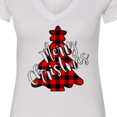 thumbnail image 4 of Inktastic Red Buffalo Plaid Christmas Tree Women's V-Neck T-Shirt, 4 of 5