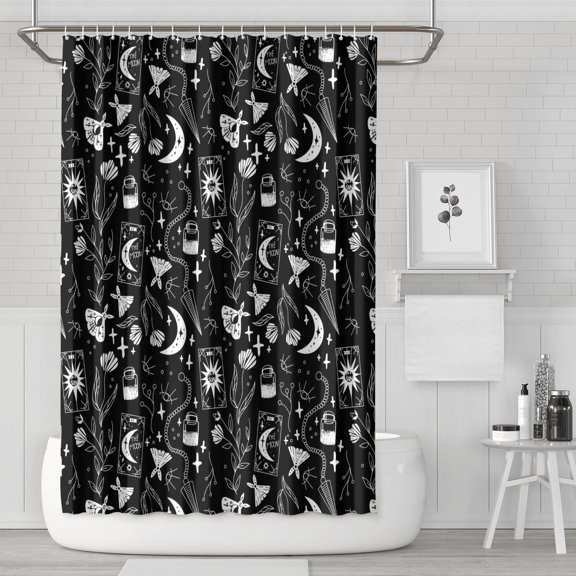 Starry Night Shower Curtain - Gothic Celestial Astronomical Map, Waterproof & Includes 12 Hooks