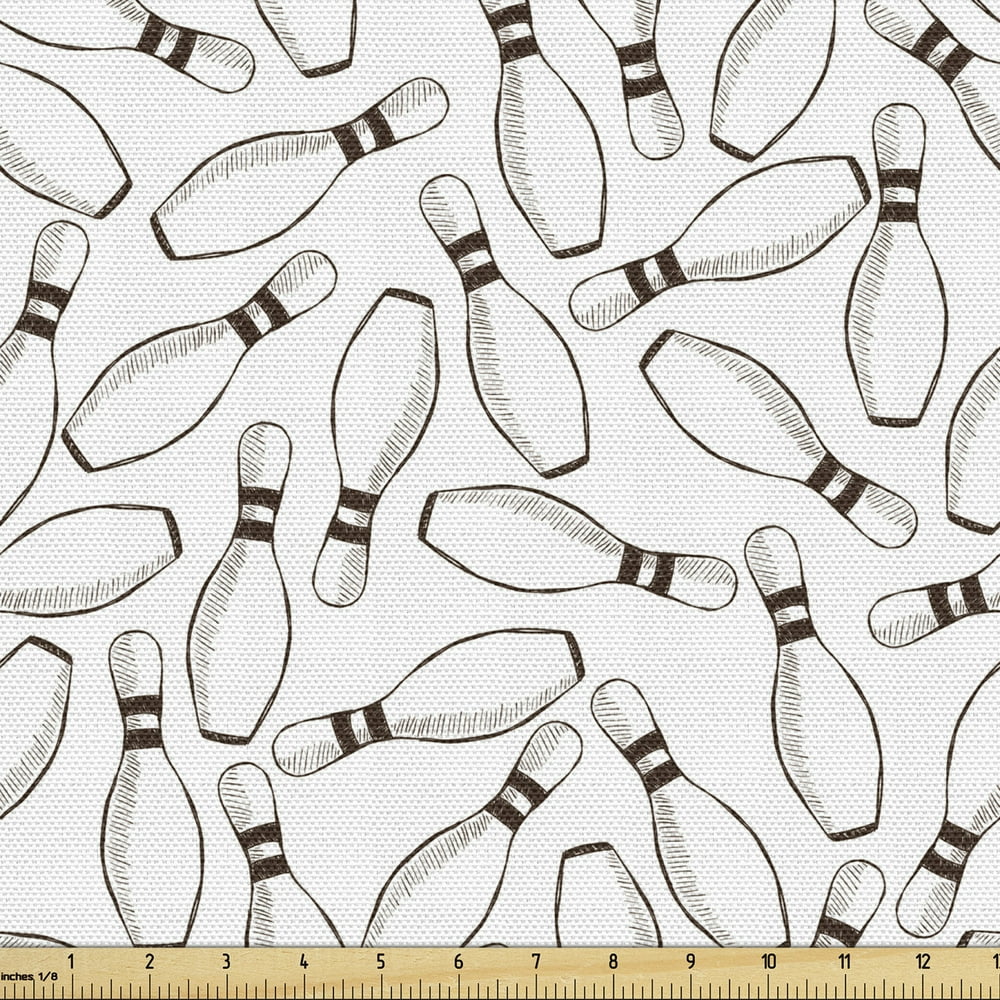 Bowling Party Fabric by the Yard, Sketchy Bowling Pins Pattern Hand