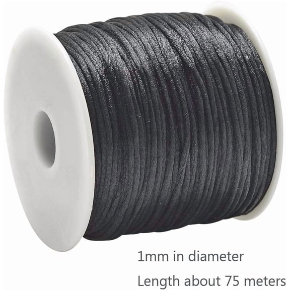 1roll Nylon Thread Rattail Satin Cord Black about 1mm about 76.55 yards(70m)/roll