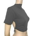 thumbnail image 3 of ZQGJB Women's Backless Tie Back Short Sleeve T Shirt Club Crop Tops Basic Solid Color Athletic Workout Tee Shirts Dark Gray M, 3 of 6
