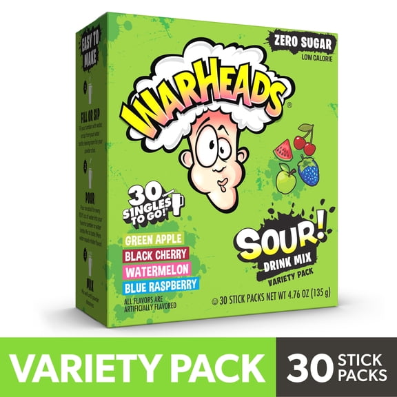 Warheads Sour Singles to Go Powdered Drink Mix Variety Pack, 30 Count Packets
