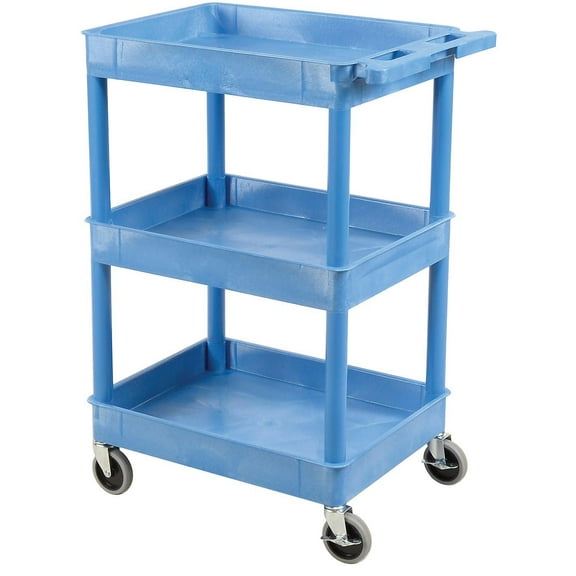 Luxor BUSTC111BU Blue 3 Shelf Tray Shelf Plastic Cart 24 x 18