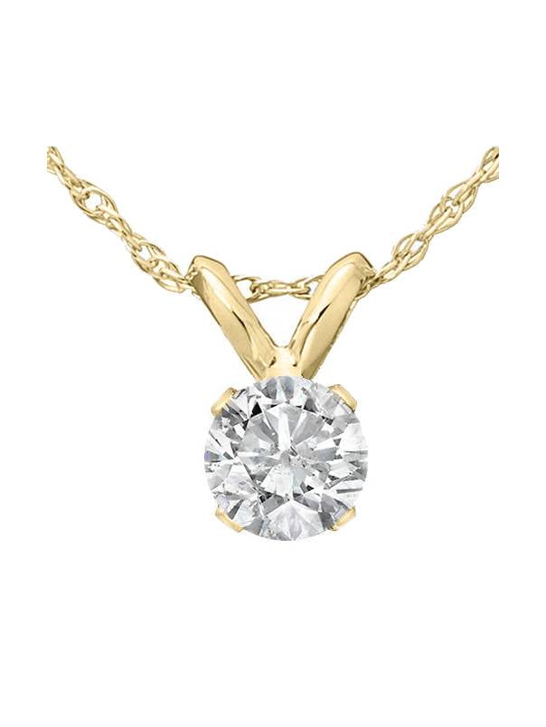 Pompeii3 1/3 Ct Solitaire Round Diamond Pendant Necklace 18" 14K