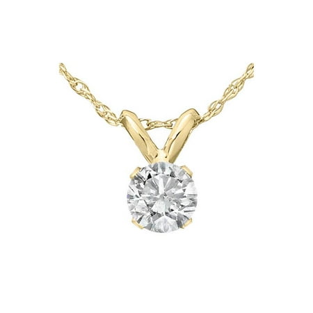 1/3 Ct Solitaire Round Diamond Pendant Necklace 18" 14K Yellow Gold
