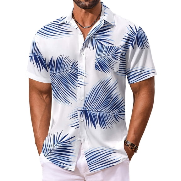 COOFANDY Men's Hawaiian Shirt Summer Beach Casual Short Sleeve Button Down Shirts Printed Clothing