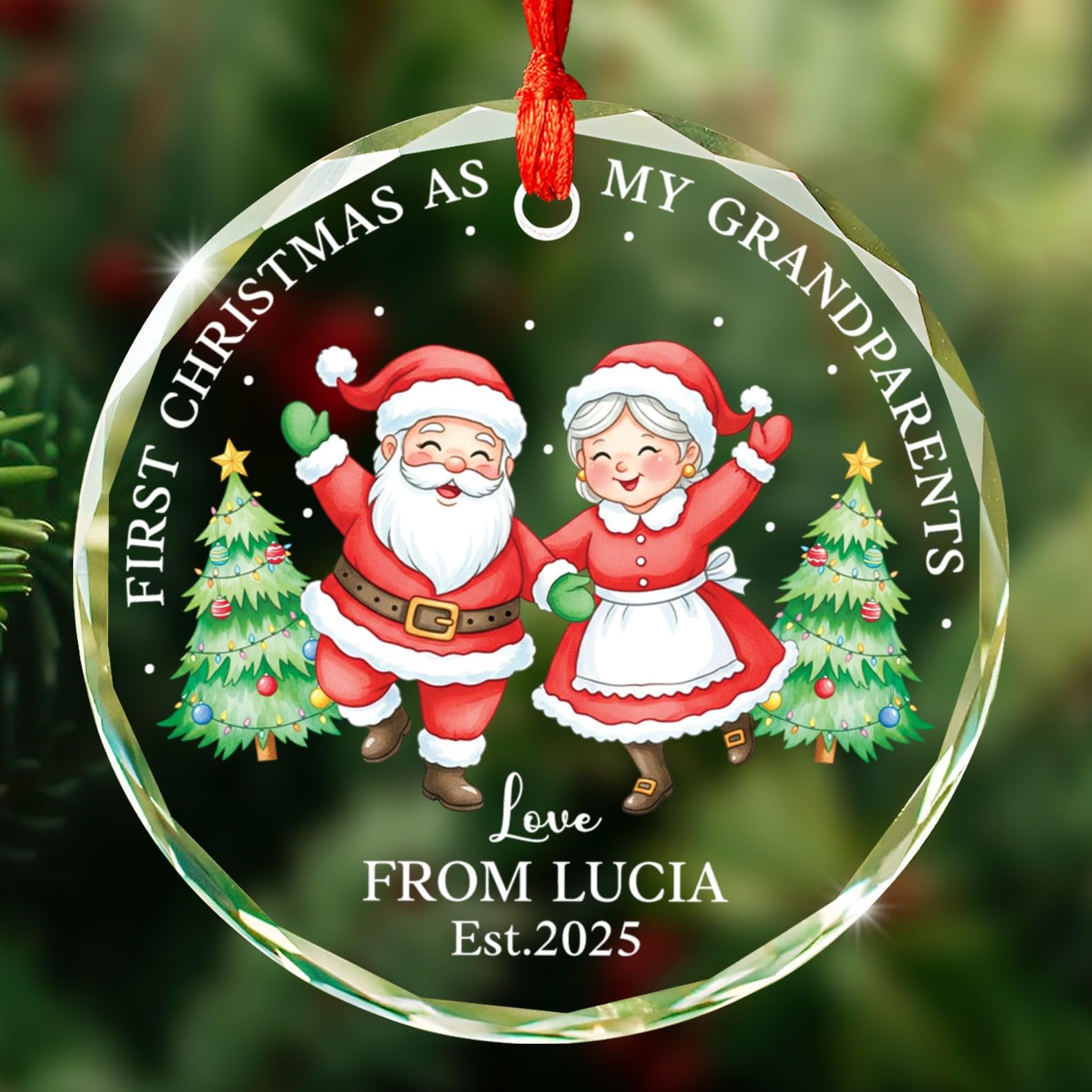 Personalized First Christmas as My Grandparents Ornament 2025, Custom Grandma and Grandpa Christmas Glass Ornament, Customized Name & Year Baby Announcement Ornaments Gift for New Grandparents