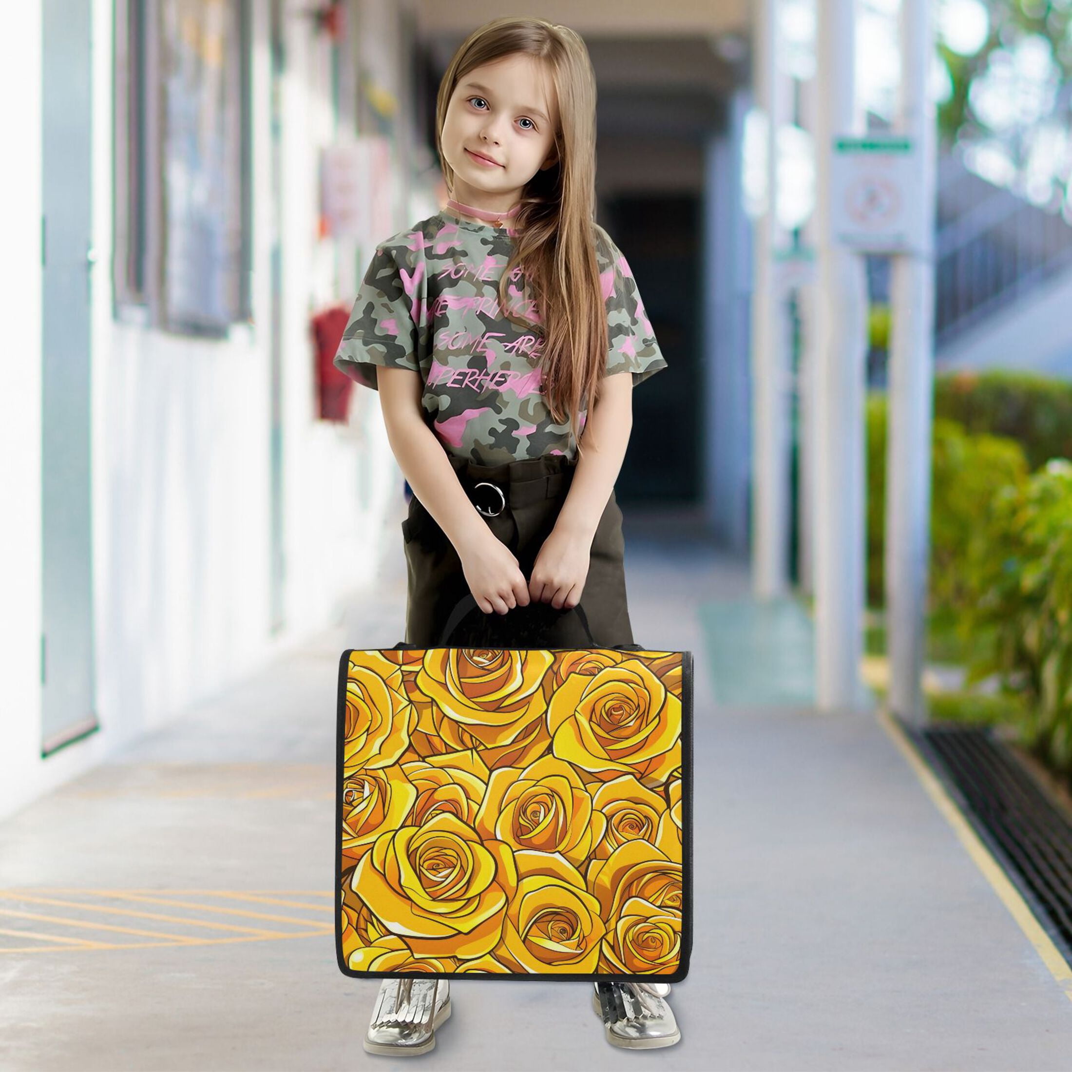 ALAZA Zipper Binder Yellow Roses Flowers 3 Ring Trapper Keeper File Folder Organizer Bag
