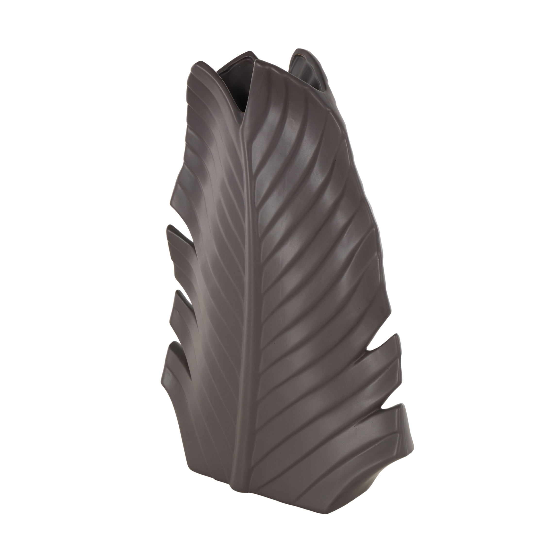 DecMode 17" Palm Tree Curved Leaf Black Ceramic Vase