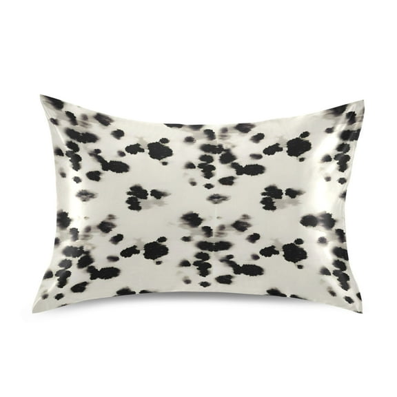 Satin Pillow Case Black Cow Spots Standard Silk Pillow Cover for Hair and Skin Envelope Closure 20"x26"