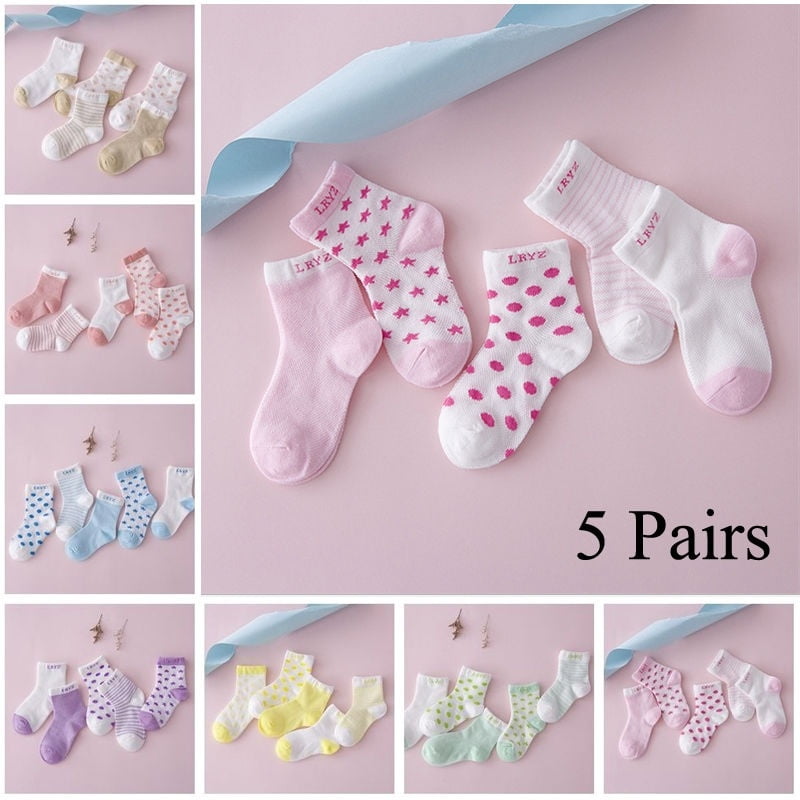 5 Pairs Baby Boy Girl Cotton Ankle Socks Newborn Infant Toddler Kids Soft