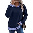 thumbnail image 2 of Hurxie Womens Sweatshirt Casual 2 in 1 Striped Patchwork Collar Tops Shirts Business Casual Fall Outfits for Women, 2 of 7
