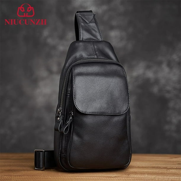 Men s genuine leather chest bag fashionable first layer cowhide crossbody bag business shoulder crossbody bag for men Walmart