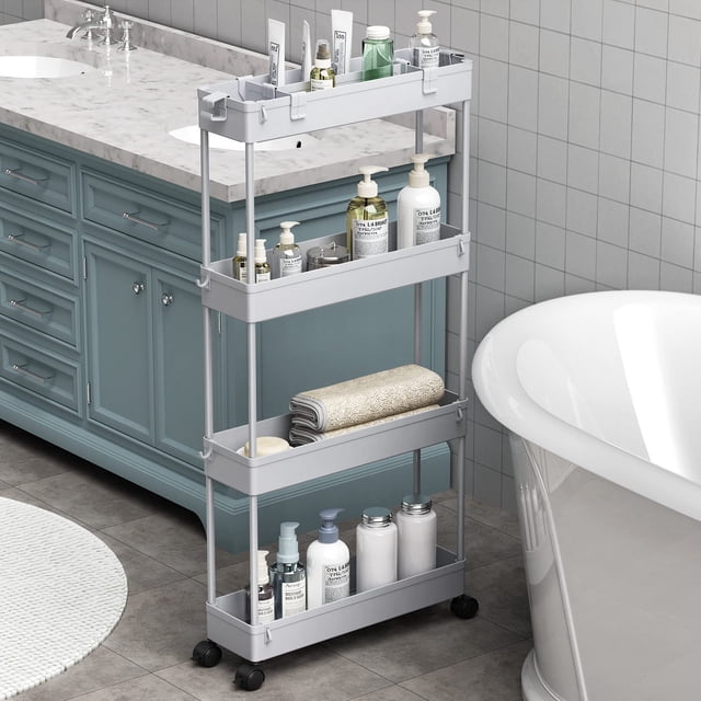 Carrito de almacenamiento SPACELEAD Slim de 4 niveles para oficina, cocina, gris