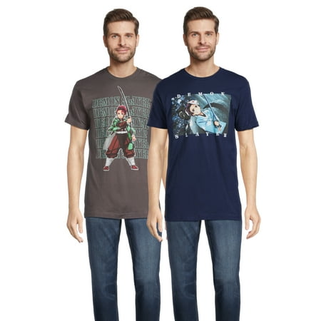 Demon Slayer Men's & Big Men's Graphic Tee Shirts, 2-Pack, S-3XL