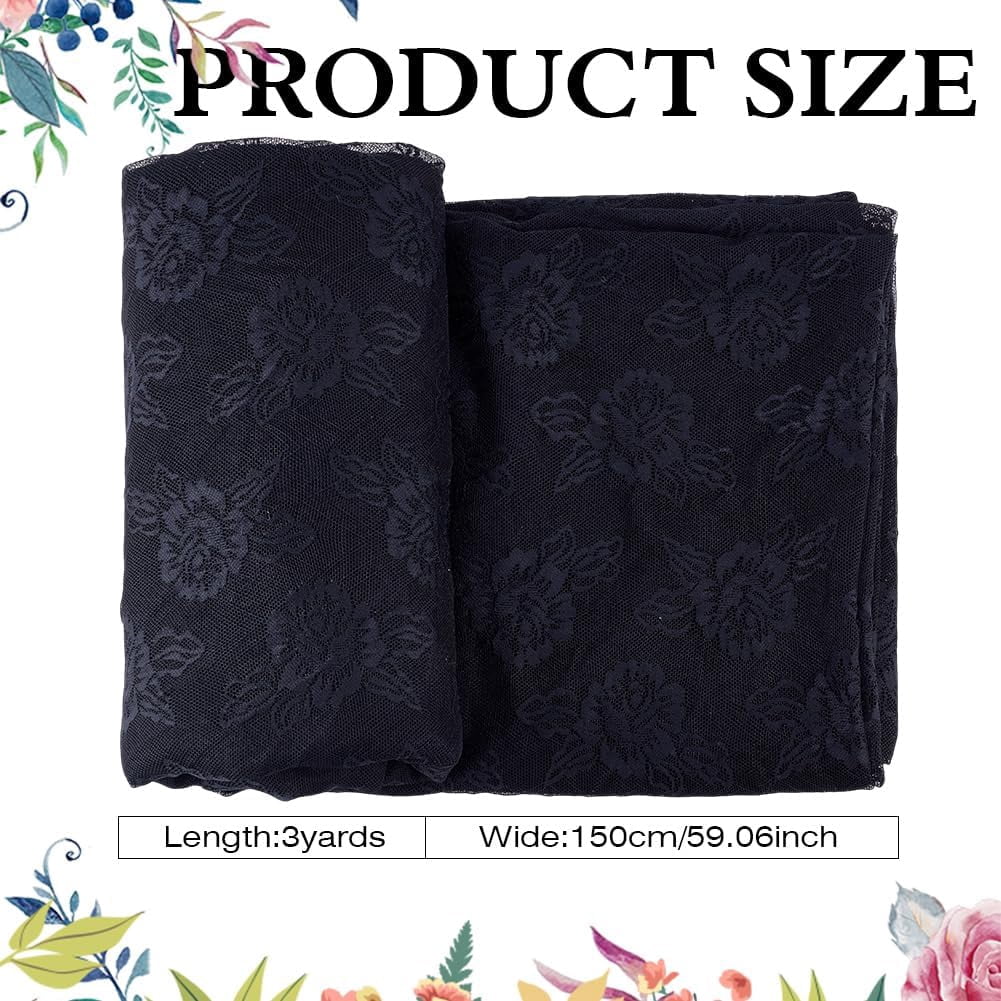 3 Yards Black Nylon Lace Fabric Flower Pattern Lace Trim 68 Inches Wide Floral Pattern Ribbon French Sewing Fabrics for DIY Crafts Wedding Party Sewing Dresses Home Decoration