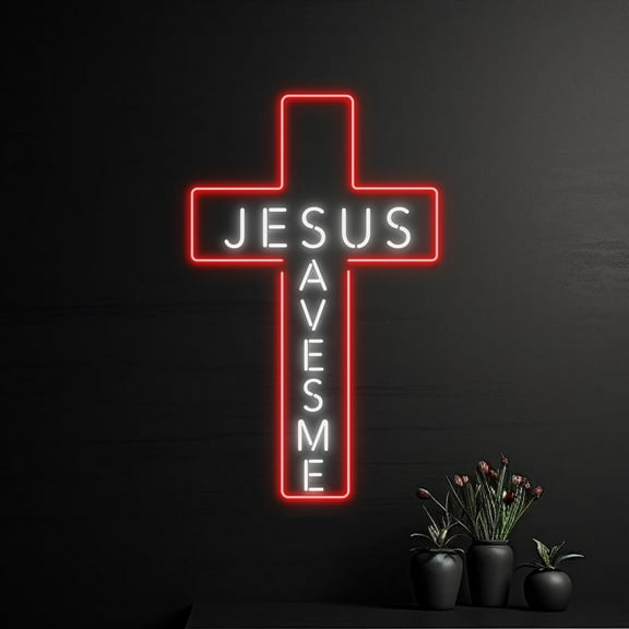 Handmadetneonsign Jesus Saves Me Cross Neon Sign, Jesus Saves Cross Led Sign, Merry Christmas Neon