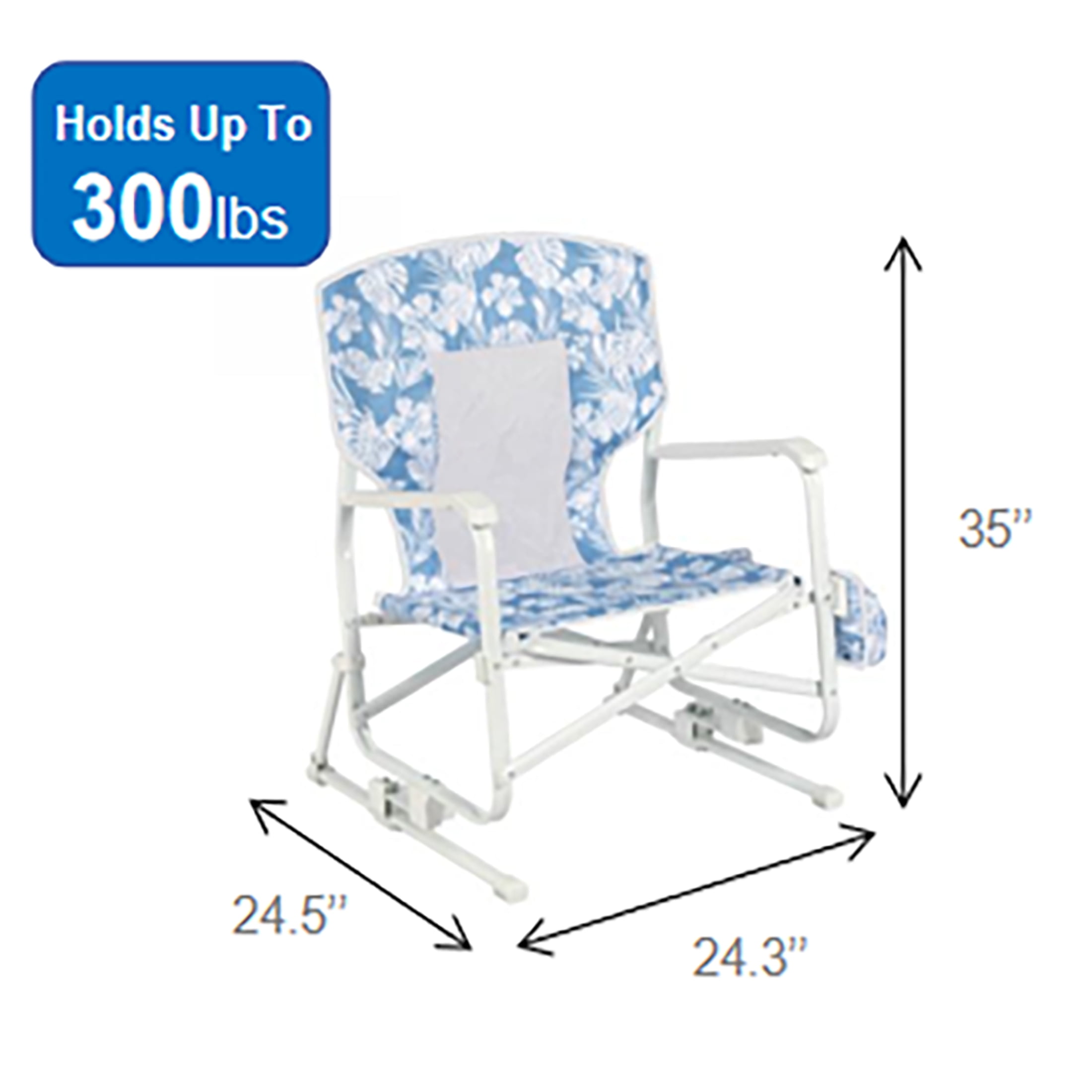 Mainstays Beach Rocking Chair with Palm Print, Low Sitting, Blue