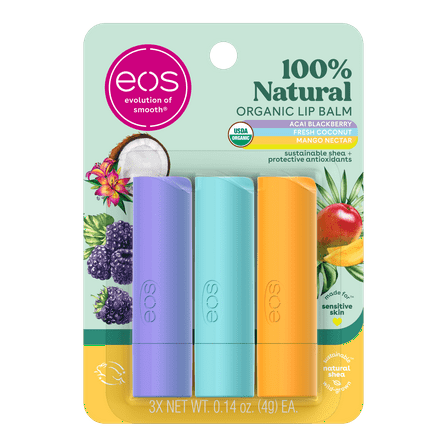 eos 100% Natural Lip Balm Variety Pack- Tropical Flavors, 0.14 oz, Pack of 3