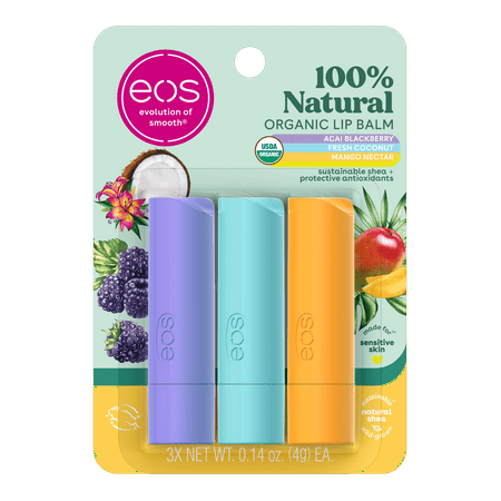 eos 100% Natural Lip Balm Variety Pack- Tropical Flavors, 0.14 oz, Pack of 3