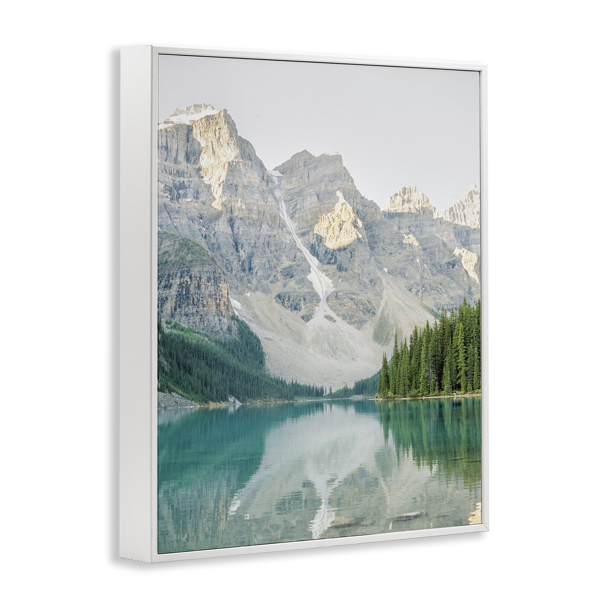 Stupell Industries Reflective Mountain Lake Landscape Photography White Framed Art Print Wall Art, 11 x 14