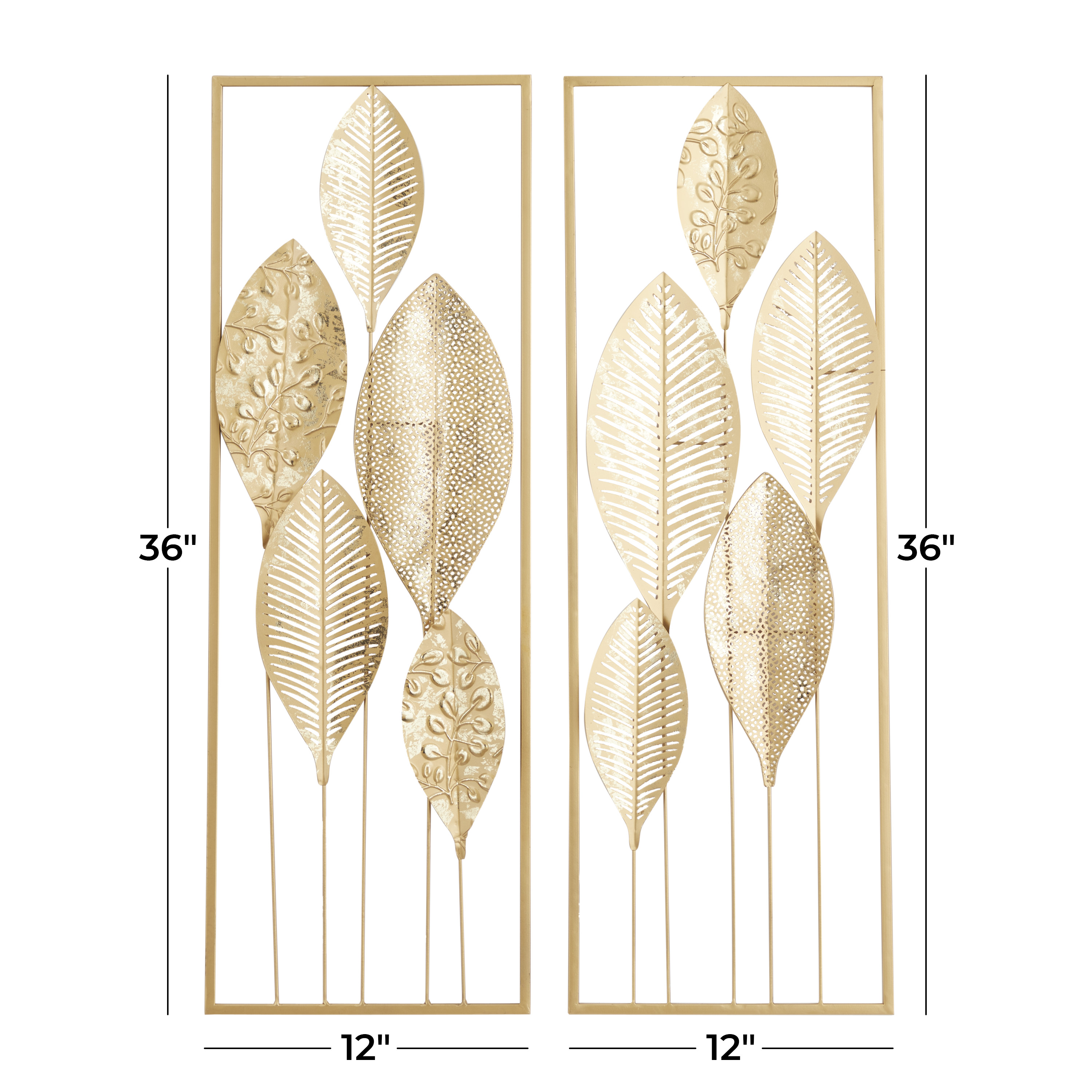 CosmoLiving by Cosmopolitan Gold Metal Tall Cut-Out Leaf Wall Decor with Gold Frame (2 Count)