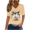 thumbnail image 2 of Jsaierl Womens Halloween Shirts Funny Pumpkin Ghost Graphic Tees Classic V Neck T-shirt Short Sleeve Dressy Casual Blouse Tops Halloween Gifts, 2 of 5