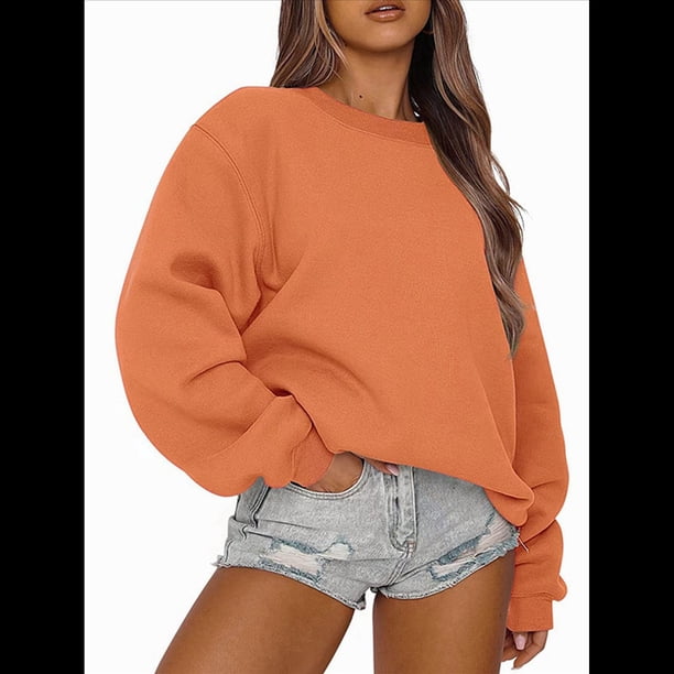 Sudaderas de Larga para Mujer, Cuello Redondo, Jerséis Holgados, Tops de Otoño Naranja S