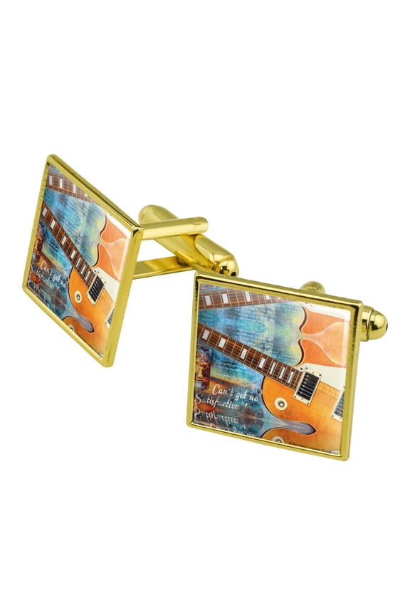 Can't Get No Satisfaction Guitar Square Cufflink Set - Silver or Gold