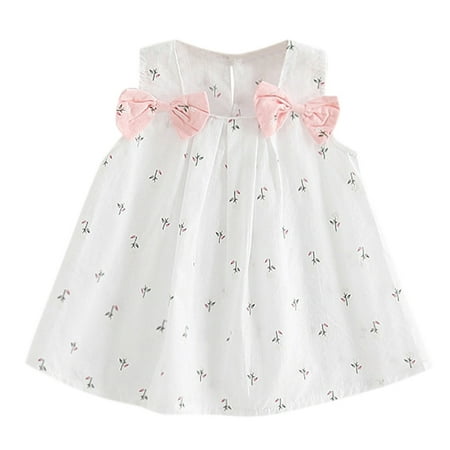 

Girls Dresses Kid Baby Solid Bow Print Floral Suspender Princess Party Dresses For Girls