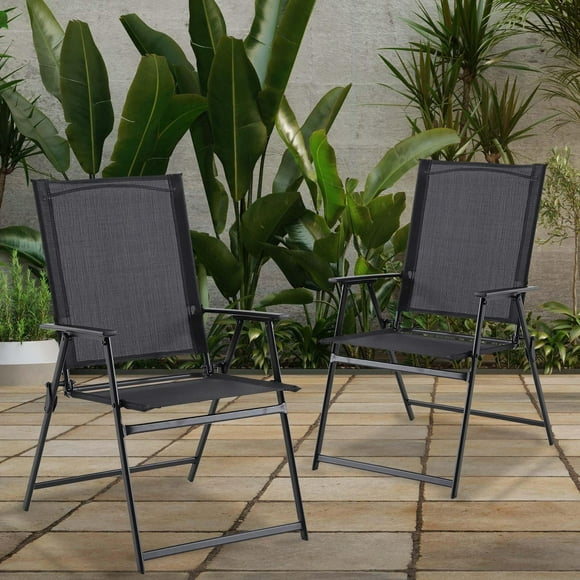 Chaises pliantes extérieures en acier Greyson Mainstays, ensemble de 2, noir