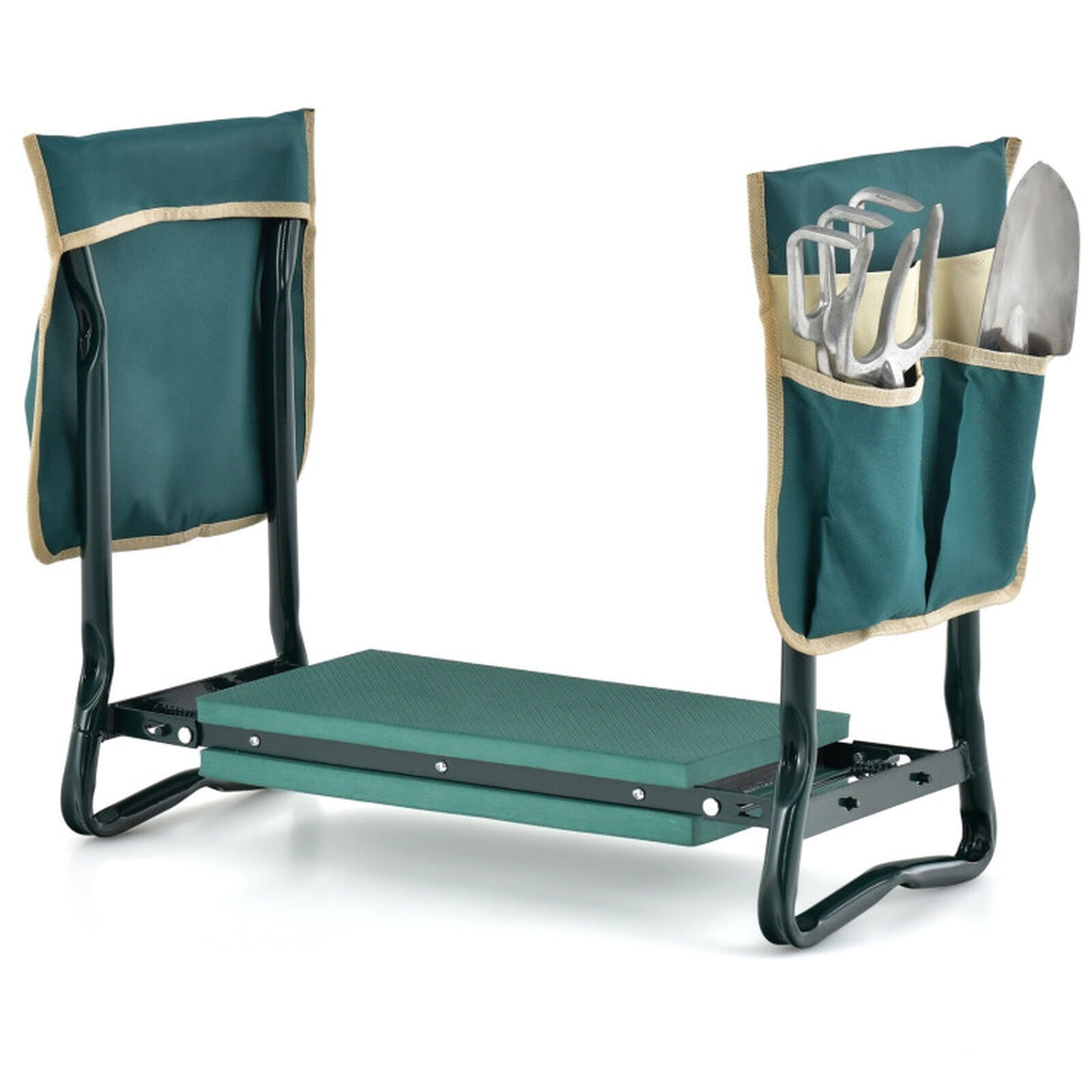 Biotree Folding Garden Kneeler and Seat Bench with EVA Foam Pad and Tool Pouches 330 lbs Capacity Steel Frame Green - Portable Outdoor Gardening Stool