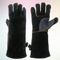 thumbnail image 4 of EeaseMX Un par de guantes protectores de 14 pulgadas de doble capa de cuero de vaca con aislamiento térmico y antiescaldaduras para soldar, barbacoas, hornos y leña., 4 of 7