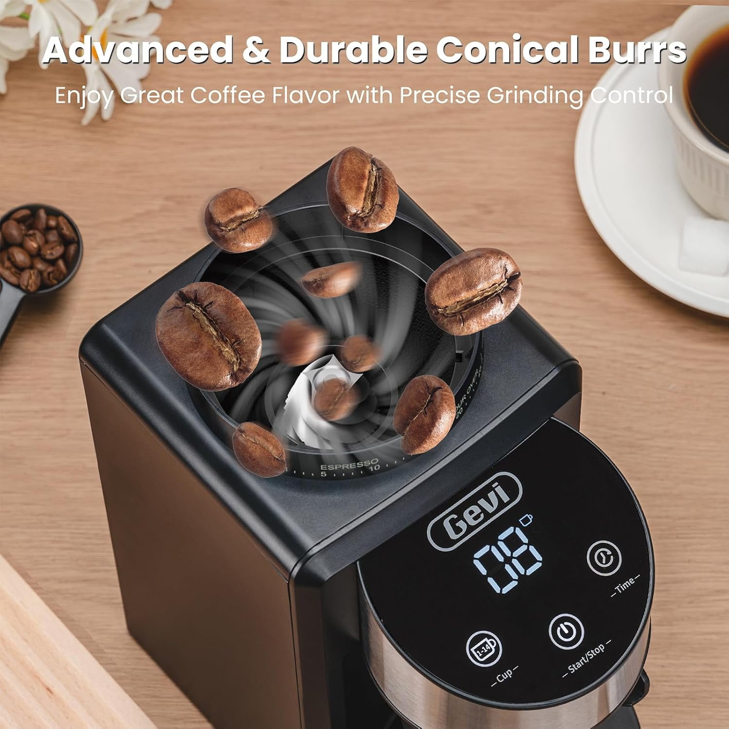 Electric Coffee Grinder with 35 Grind Settings for Espresso and Drip, Burr Mill for Home Use