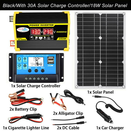 

Julam Portable Solar Panel Kit 4000W Power Inverter with 2 USB Ports 30A Solar Charge Controller LED Screen Display Fast Charging for Emergency Power Supply