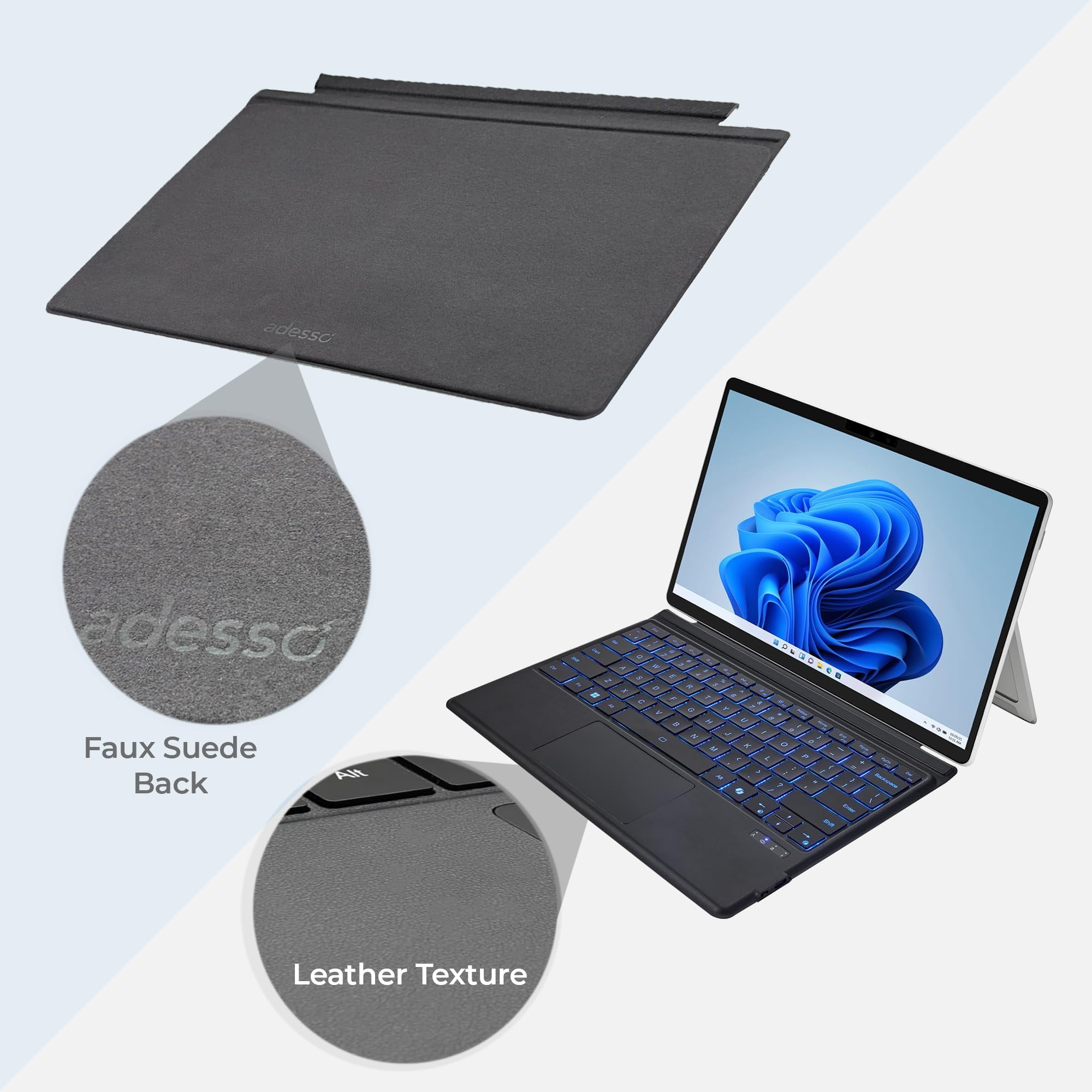 ADESSO Surface Pro Keyboard Case Bluetooth 5.0 Wireless Slim Aluminum Design Scissor Switch Keys Touchpad Compatible with Surface Pro 8 9 10 11