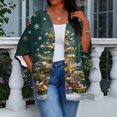 thumbnail image 6 of Women's Casual and Fashionable Christmas Printed Lightweight Mid-Length Jacket Cardigan, for Spring and Fall Wear,Dark Green,2XL, 6 of 7
